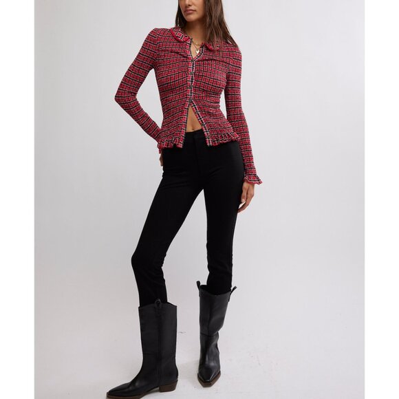 FREE PEOPLE Caught A Feeling Cardi / Red Combo - Picture 9 of 12